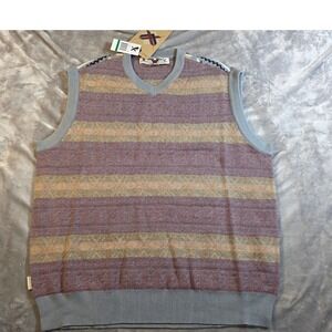 Phat Farm Sweater Vest Men Large XV Anniversary Cotton‎ Geometric Striped NWT